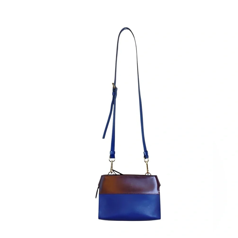 Pollini Brown & Blue Crossbody Satchel Bag